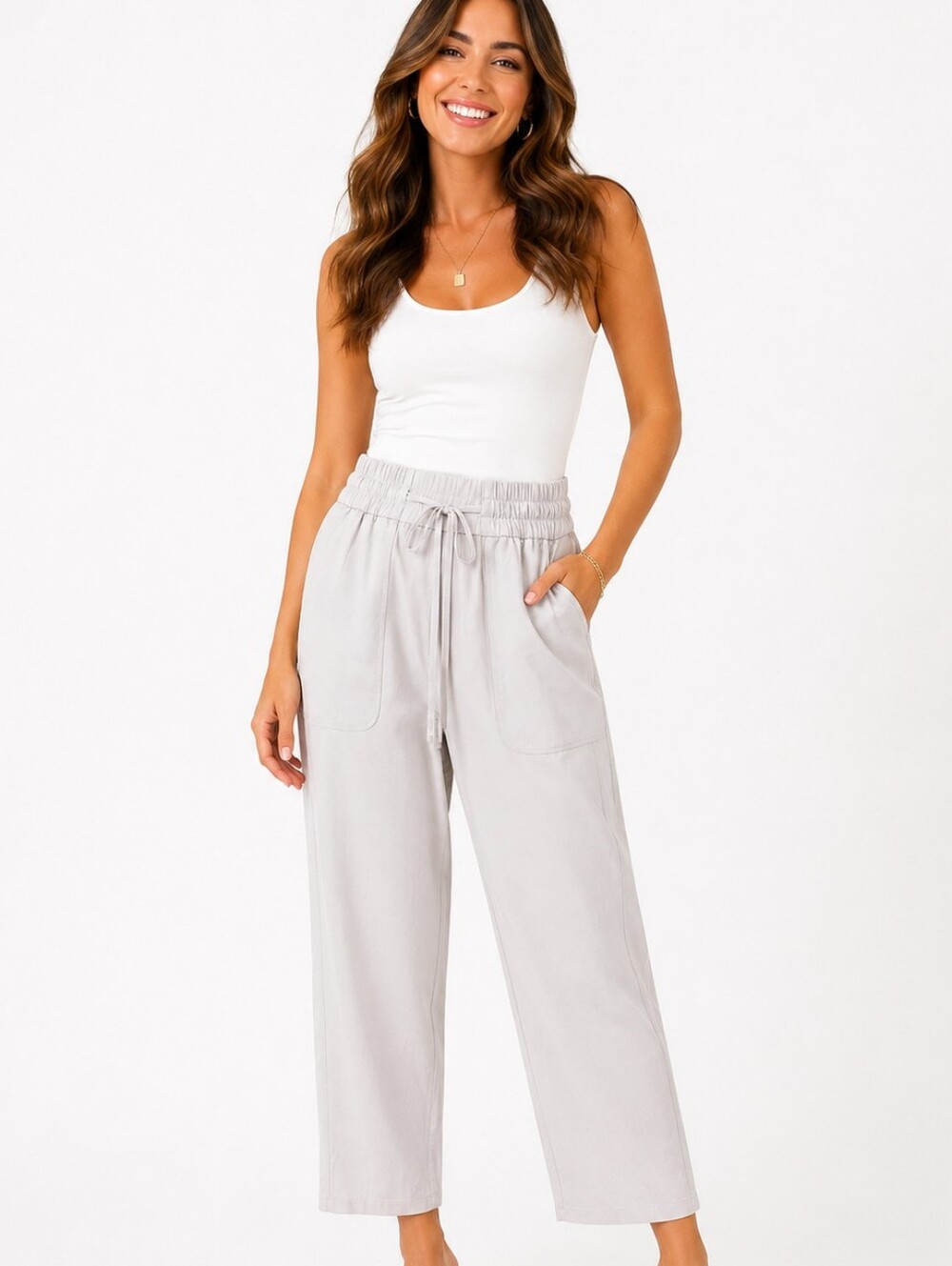Lululemon Relaxed High-Waist Drawstring Wide-Leg Pants - Light Gray Sz 6